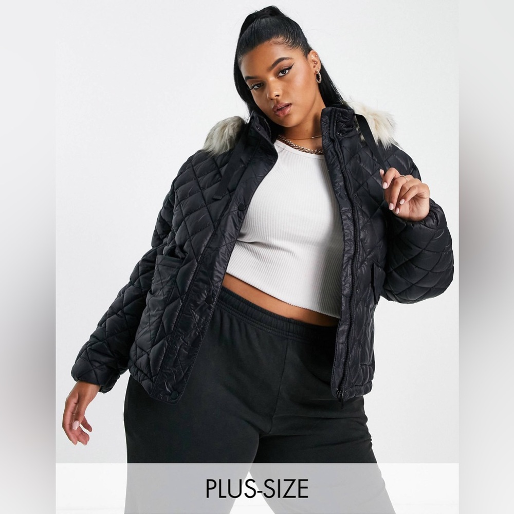 River Island Plus Faux Fur hooded puffer jacket